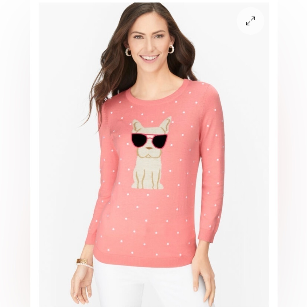 Talbots EMBROIDERED PUP Pink SWEATER Size S/P